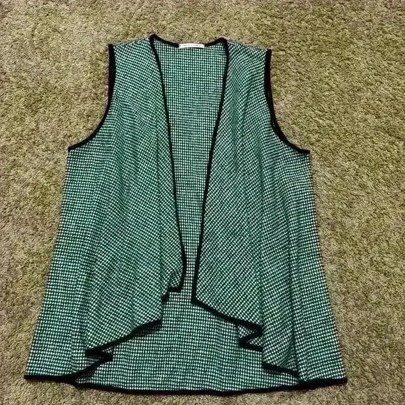 Chris & Carol Women’s Houndstooth Open Front Vest B&W Draped Cardigan, size L - Picture 1 of 7